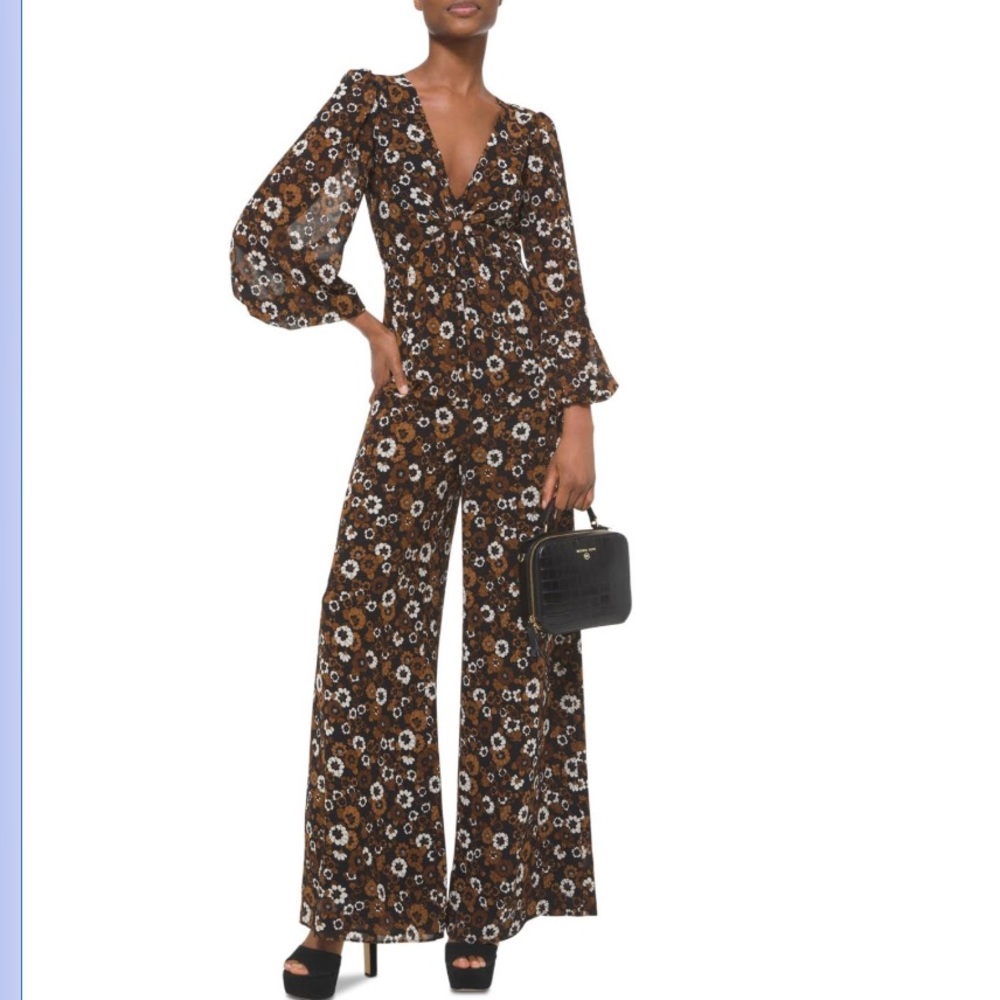 NWT/Like New Michael Kors Retro Floral Georgette O-Ring Wide-Leg Jumpsuit Large